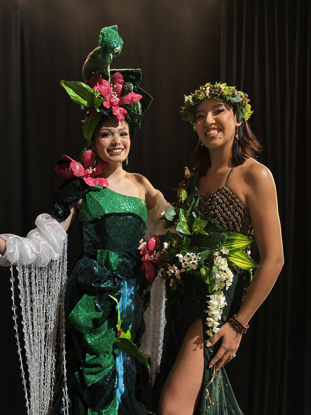 Isabella Lopez and Giselle Galvez share a cultural heritage moment.